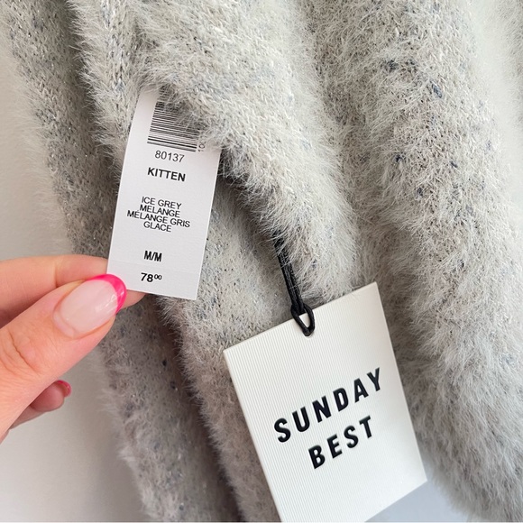 ❌SOLD❌Sunday Best Kitten Sweater Cropped, fuzzy sweater ice grey melange crew - Picture 10 of 13